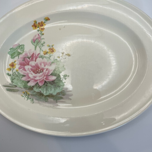 Vintage Edwin M. Knowles China Oval Serving Platter – Pink & Yellow Floral, 13” - Picture 1 of 6